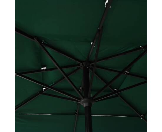 Umbrelă de soare 3 niveluri, stâlp aluminiu, verde, 2,5x2,5 m, 2 image