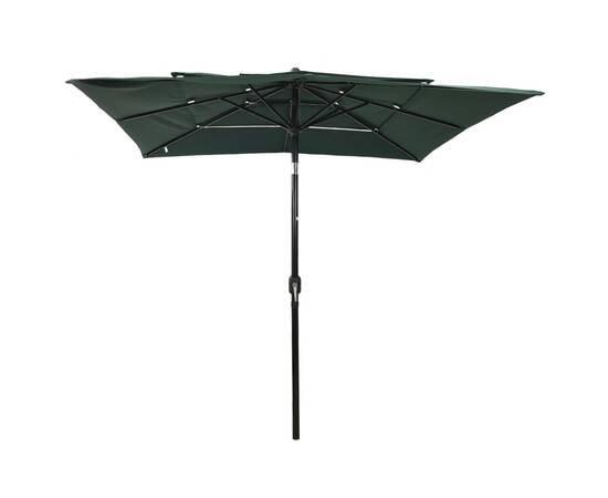 Umbrelă de soare 3 niveluri, stâlp aluminiu, verde, 2,5x2,5 m, 3 image