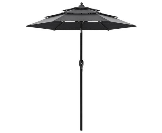 Umbrelă de soare 3 niveluri, stâlp de aluminiu, antracit, 2 m