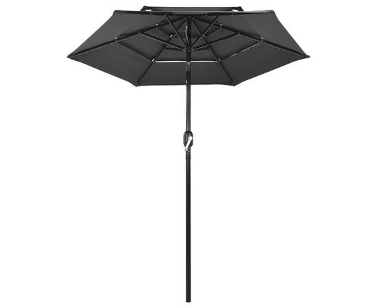 Umbrelă de soare 3 niveluri, stâlp de aluminiu, antracit, 2 m, 3 image