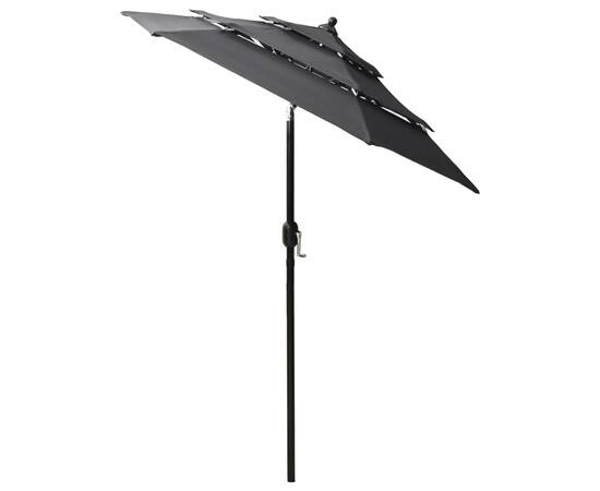 Umbrelă de soare 3 niveluri, stâlp de aluminiu, antracit, 2 m, 4 image