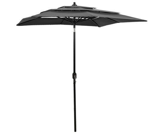 Umbrelă de soare 3 niveluri, stâlp de aluminiu, antracit, 2x2 m