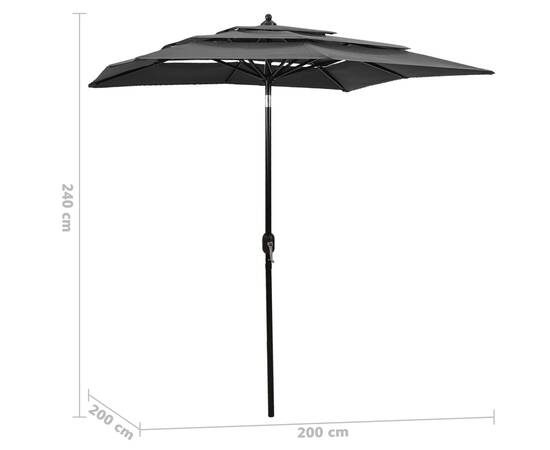 Umbrelă de soare 3 niveluri, stâlp de aluminiu, antracit, 2x2 m, 6 image