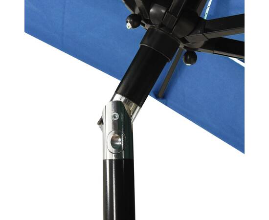 Umbrelă de soare 3 niveluri, stâlp de aluminiu, azuriu, 2x2 m, 5 image