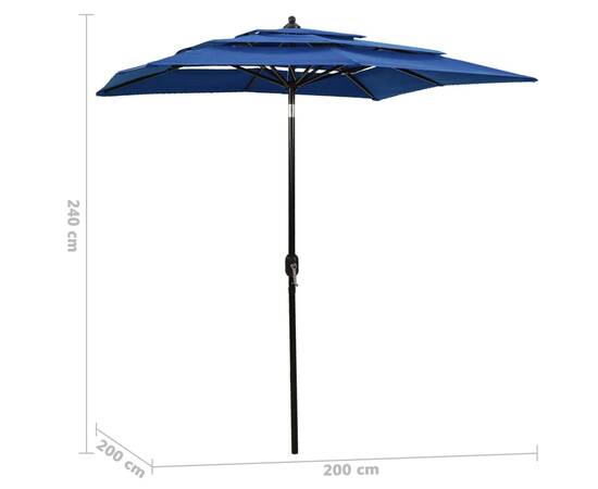Umbrelă de soare 3 niveluri, stâlp de aluminiu, azuriu, 2x2 m, 6 image