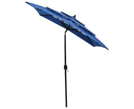 Umbrelă de soare 3 niveluri, stâlp de aluminiu, azuriu, 2x2 m, 3 image