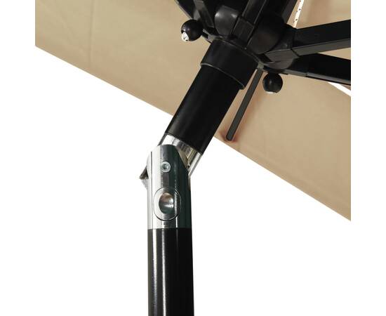 Umbrelă de soare 3 niveluri, stâlp de aluminiu, gri taupe 2x2 m, 5 image