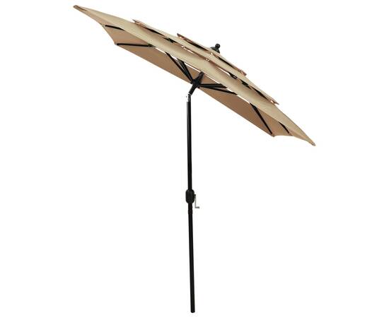Umbrelă de soare 3 niveluri, stâlp de aluminiu, gri taupe 2x2 m, 3 image