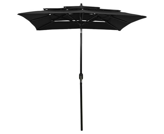 Umbrelă de soare 3 niveluri, stâlp de aluminiu, negru, 2x2 m, 2 image