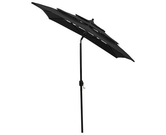 Umbrelă de soare 3 niveluri, stâlp de aluminiu, negru, 2x2 m, 3 image