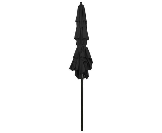 Umbrelă de soare 3 niveluri, stâlp de aluminiu, negru, 2x2 m, 4 image