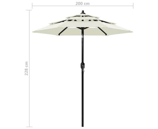 Umbrelă de soare 3 niveluri, stâlp de aluminiu, nisipiu, 2 m, 8 image