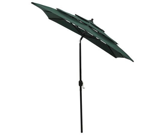 Umbrelă de soare 3 niveluri, stâlp de aluminiu, verde, 2x2 m, 4 image