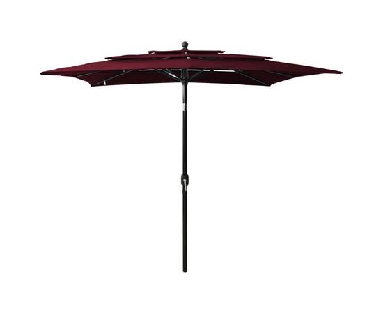 Umbrelă de soare 3 niveluri stâlp aluminiu roșu bordo 2,5x2,5 m