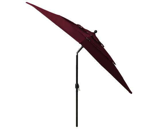 Umbrelă de soare 3 niveluri stâlp aluminiu roșu bordo 2,5x2,5 m, 5 image