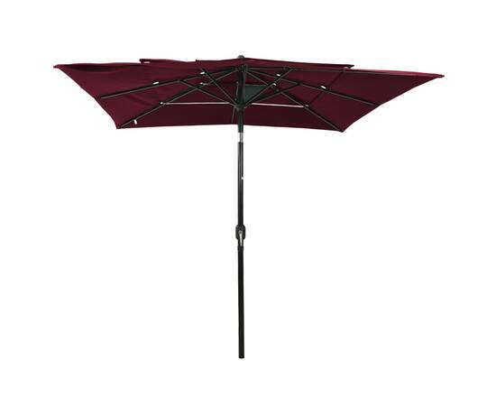 Umbrelă de soare 3 niveluri stâlp aluminiu roșu bordo 2,5x2,5 m, 3 image