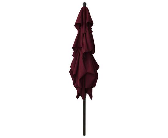 Umbrelă de soare 3 niveluri stâlp aluminiu roșu bordo 2,5x2,5 m, 4 image