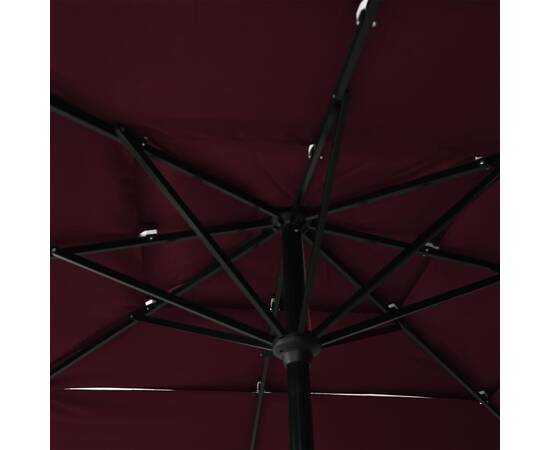 Umbrelă de soare 3 niveluri stâlp aluminiu roșu bordo 2,5x2,5 m, 2 image