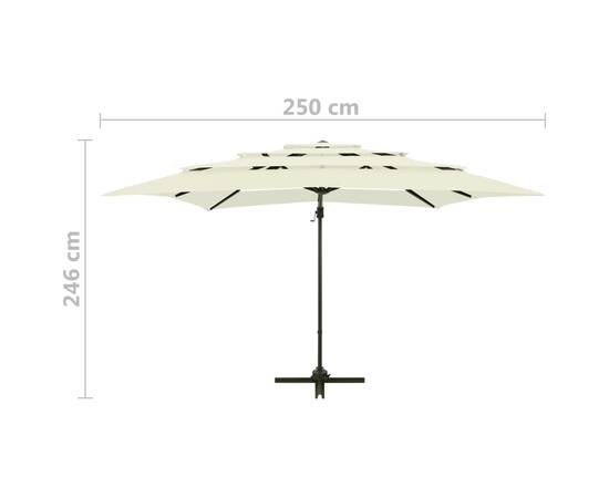 Umbrelă de soare 4 niveluri, stâlp aluminiu, nisipiu 250x250 cm, 9 image