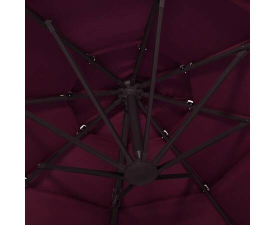 Umbrelă de soare 4 niveluri, stâlp aluminiu, roșu bordo, 3x3 m, 2 image