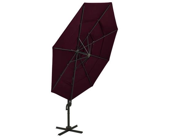 Umbrelă de soare 4 niveluri, stâlp aluminiu, roșu bordo, 3x3 m, 4 image