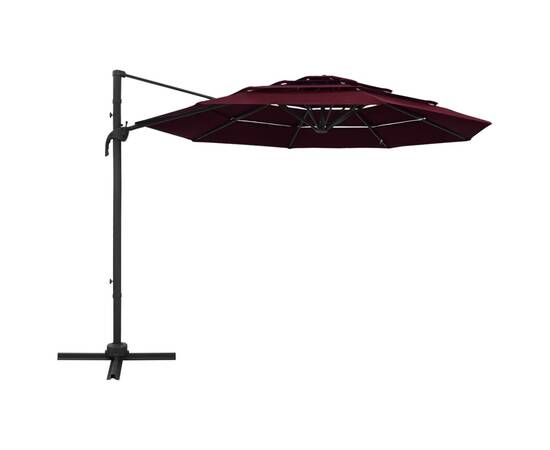 Umbrelă de soare 4 niveluri, stâlp aluminiu, roșu bordo, 3x3 m, 3 image