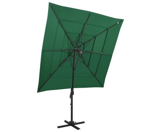 Umbrelă de soare 4 niveluri, stâlp aluminiu, verde, 250x250 cm