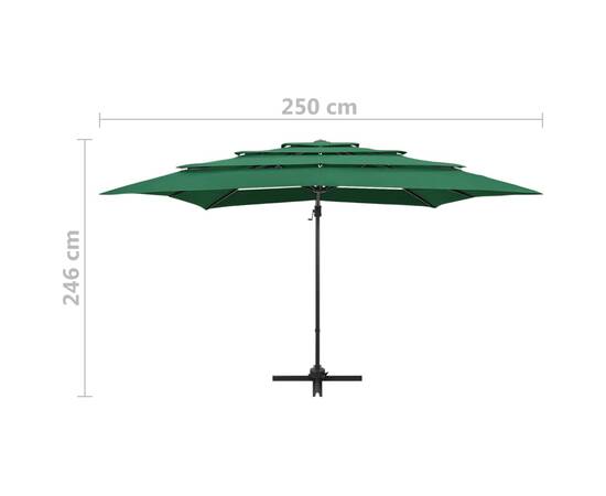 Umbrelă de soare 4 niveluri, stâlp aluminiu, verde, 250x250 cm, 9 image