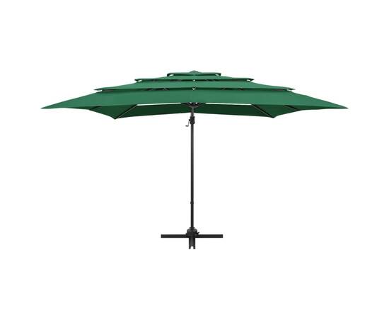 Umbrelă de soare 4 niveluri, stâlp aluminiu, verde, 250x250 cm, 3 image