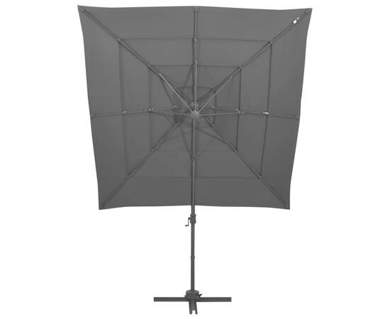 Umbrelă de soare 4 niveluri, stâlp aluminiu antracit 250x250 cm, 3 image