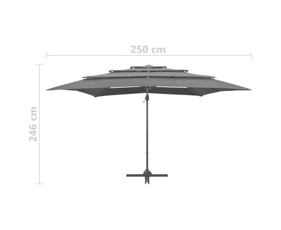 Umbrelă de soare 4 niveluri, stâlp aluminiu antracit 250x250 cm, 9 image