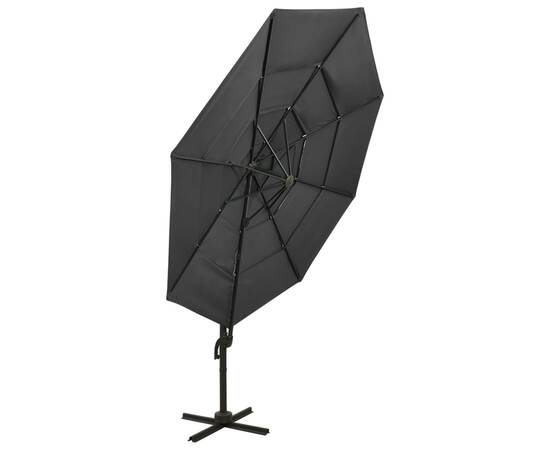 Umbrelă de soare 4 niveluri, stâlp de aluminiu, antracit, 3x3 m, 6 image