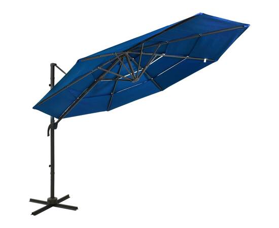 Umbrelă de soare 4 niveluri, stâlp de aluminiu, azuriu, 3x3 m