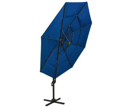 Umbrelă de soare 4 niveluri, stâlp de aluminiu, azuriu, 3x3 m, 4 image