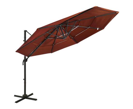 Umbrelă de soare 4 niveluri, stâlp de aluminiu, cărămiziu 3x3 m