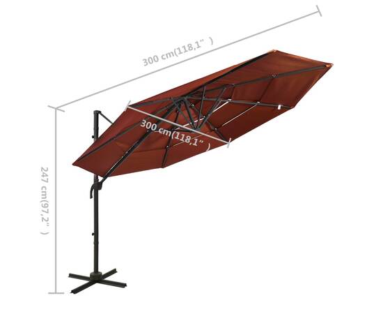 Umbrelă de soare 4 niveluri, stâlp de aluminiu, cărămiziu 3x3 m, 8 image