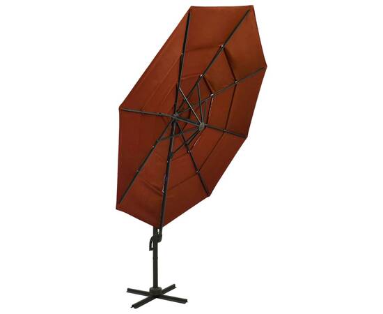 Umbrelă de soare 4 niveluri, stâlp de aluminiu, cărămiziu 3x3 m, 4 image