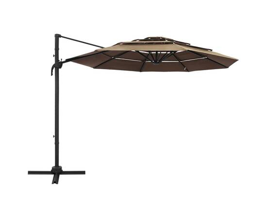 Umbrelă de soare 4 niveluri, stâlp de aluminiu, gri taupe 3x3 m, 3 image