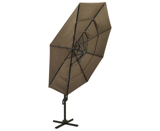 Umbrelă de soare 4 niveluri, stâlp de aluminiu, gri taupe 3x3 m, 4 image