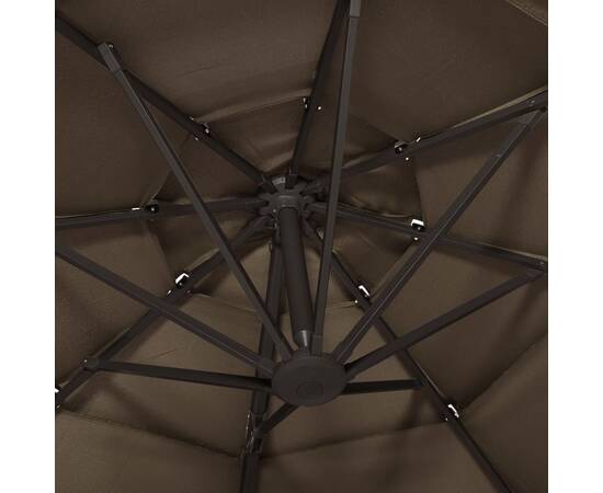 Umbrelă de soare 4 niveluri, stâlp de aluminiu, gri taupe 3x3 m, 2 image