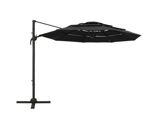 Umbrelă de soare 4 niveluri, stâlp de aluminiu, negru, 3x3 m, 3 image