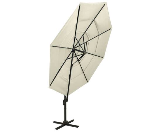 Umbrelă de soare 4 niveluri, stâlp de aluminiu, nisipiu, 3x3 m, 6 image