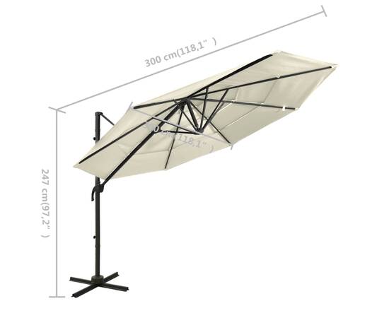Umbrelă de soare 4 niveluri, stâlp de aluminiu, nisipiu, 3x3 m, 8 image
