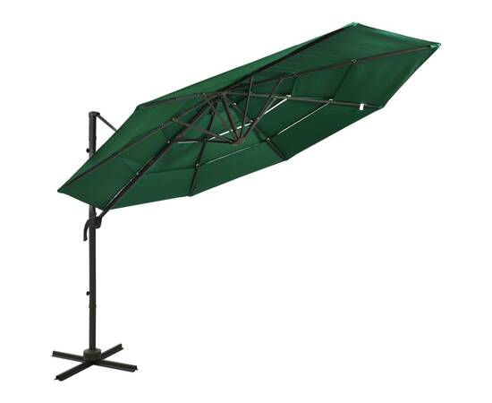 Umbrelă de soare 4 niveluri, stâlp de aluminiu, verde, 3x3 m