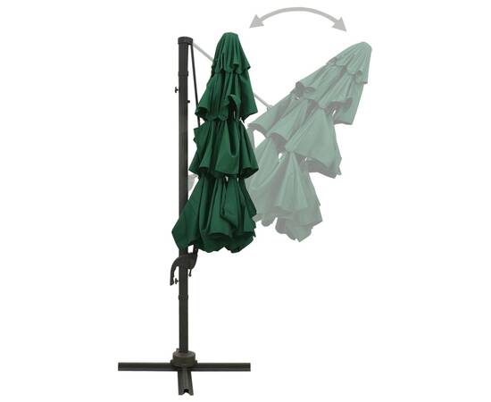 Umbrelă de soare 4 niveluri, stâlp de aluminiu, verde, 3x3 m, 5 image