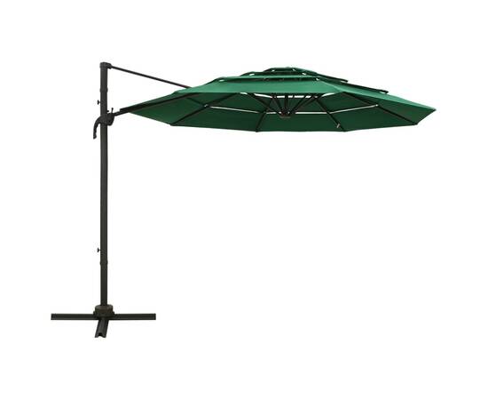 Umbrelă de soare 4 niveluri, stâlp de aluminiu, verde, 3x3 m, 3 image