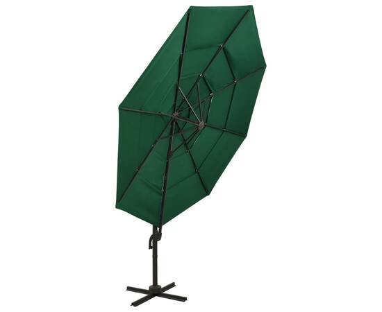 Umbrelă de soare 4 niveluri, stâlp de aluminiu, verde, 3x3 m, 6 image