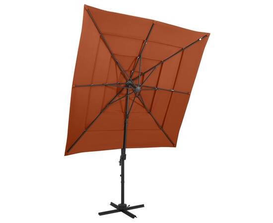 Umbrelă de soare 4 niveluri stâlp aluminiu cărămiziu 250x250 cm