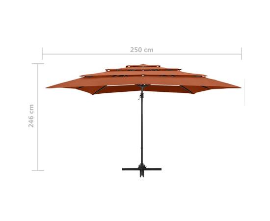 Umbrelă de soare 4 niveluri stâlp aluminiu cărămiziu 250x250 cm, 9 image