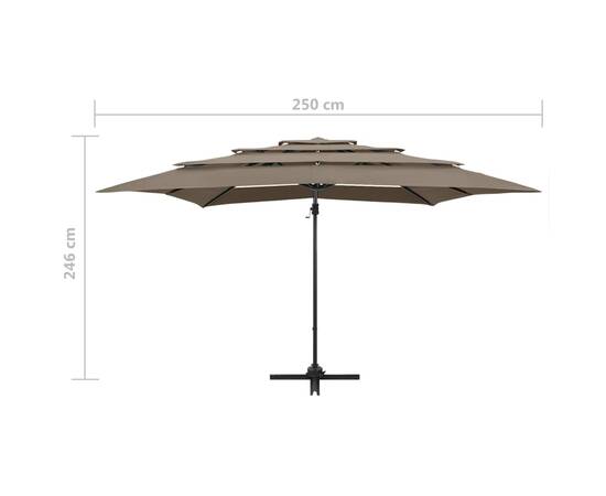 Umbrelă de soare 4 niveluri stâlp aluminiu gri taupe 250x250 cm, 9 image